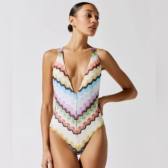 New Missoni Chevron Knit One-Piece Swimsuit Crochet Rainbow Bikini Rare 38 - Picture 7 of 16